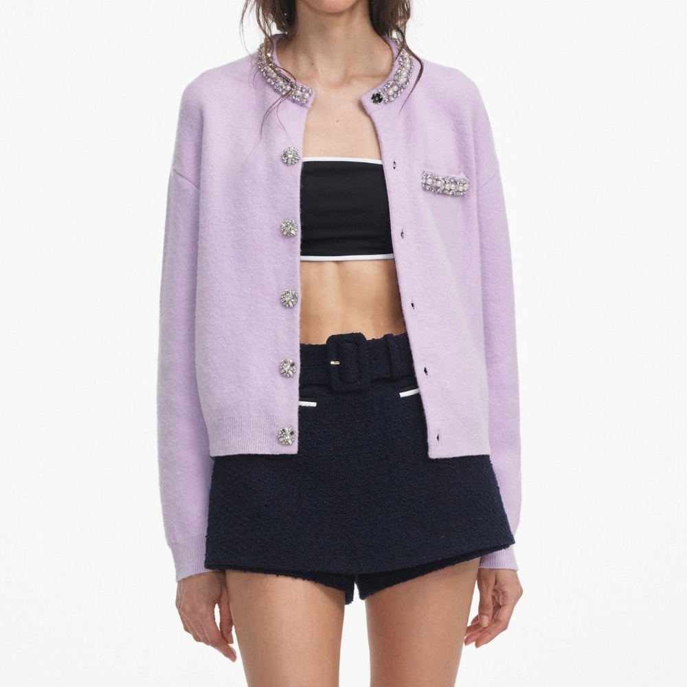 Self-portrait Lilac Crystal Trim Cardigan